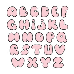 Pink alphabet. Hand drawn letters. Creative comic font. Valentin