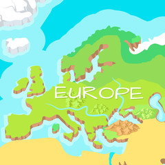 Europe Mainland Vector Cartoon Relief Map  