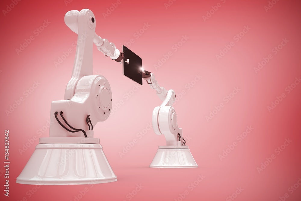 Poster Composite image of composite image of robots with digital tablet