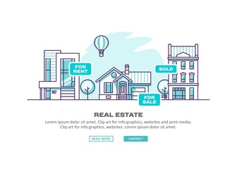 Real estate business concept with houses. Vector illustration.