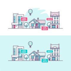 Real estate business concept with houses. Vector illustration.