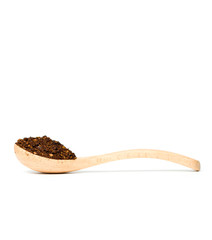 A chili flakes in a wooden spoon isolated over white background