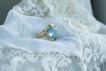 vintage wedding  aquamarine ring