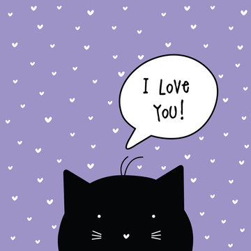 Valentine's card with copy space. I love you. Cat character .