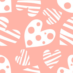 Seamless vector pattern with hearts. Background with hand drawn ornamental symbols. Template for wrapping, decor, surface, cards, backgrounds, textile, print. Decorative repeat ornament.