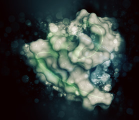 Insulin peptide hormone molecule, 3D rendering. Used in diabetes treatment.