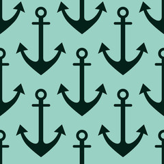 Vector seamless pattern with anchor. Symmetrical background, nautical theme. Graphic illustration. Template for wrapping, backgrounds, fabric, prints, decor, surface