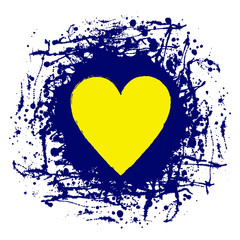 Vector graphic grunge illustration of heart sign with ink blot, brush strokes, drops isolated on the white background. Series of artistic illustration with splash, blots and brush strokes.