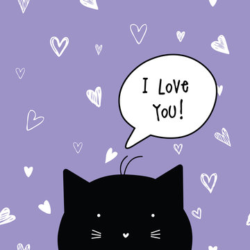 Valentine's card with copy space. I love you. Cat character .