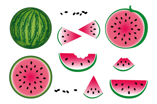 Icons von Wassermelonen, Vectorgrafik / Illustration mit weißem Hintergrund