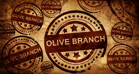 olive branch, vintage stamp on paper background