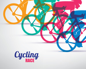 cycling race stylized background, cyclist vector silhouettes - obrazy, fototapety, plakaty