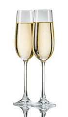 Two glasses of champagne isolated on white background