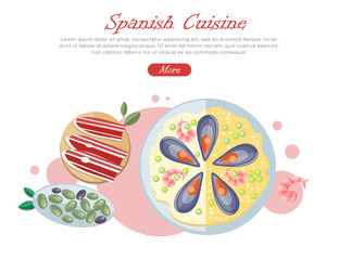 Spanish Cuisine Web Banner. Paella. Jamon. Tapas