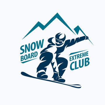 snowboarding stylized symbol, vector silhouette, logo or emblem