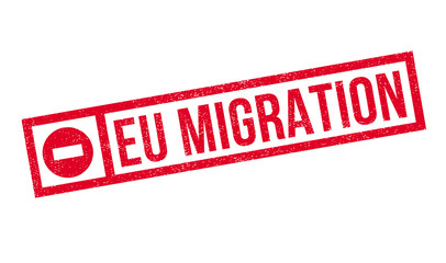 Eu Migration rubber stamp. Grunge design with dust scratches. Effects can be easily removed for a clean, crisp look. Color is easily changed.