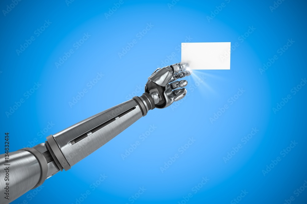 Poster composite image of graphic image of robotic arm holding placard