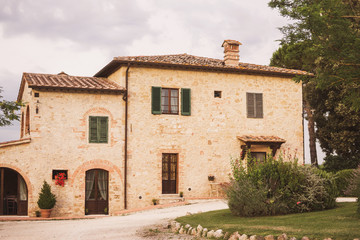 Tourism and recreation in Europe. Spectacular view with vintage authentic italian villa in summer.