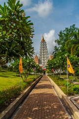 Beautiful White Buddhagaya Pagoda in Wat Yannasang Wararam Buddhist Temple at Pattaya city,...