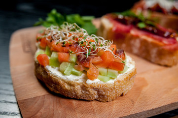 Sandwiches with meat and vegetables