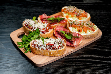 Sandwiches with meat and vegetables