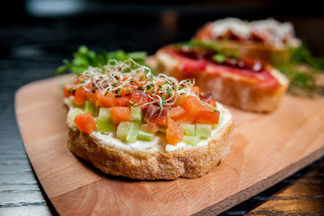 Sandwiches with meat and vegetables