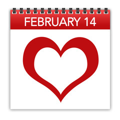 Calendar showing valentine day date and heart symbol