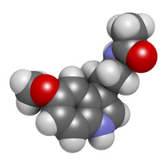 Melatonin hormone molecule, 3D rendering.