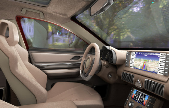 dashboard of modern brand new car with windows 3d render