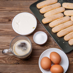 Ingredients for tiramisu on table