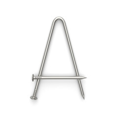 Alphabet made from nails, letter A. 3D illustration