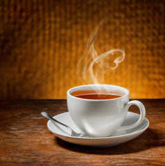cup of tea on a wooden table