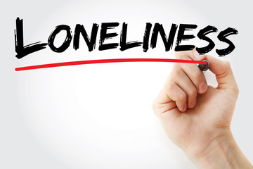 Hand writing Loneliness with marker, concept background