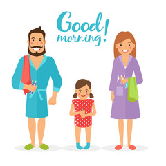 Obraz premium Image on theme of hygiene -parents and child after morning procedures