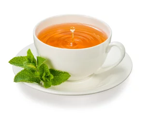 Deurstickers Thee cup of tea with mint leaves