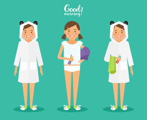 Image on theme of hygiene - children after the bathroom