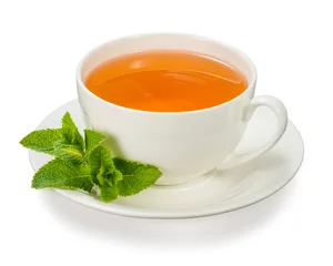 Printed kitchen splashbacks Tea cup of tea with mint leaves