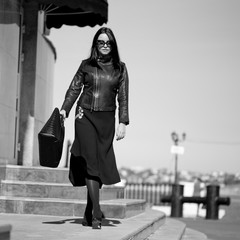 Beautiful and Fashionable woman black and white photo 