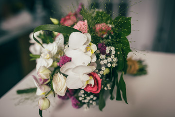 Flowers wedding bride rings bouquet