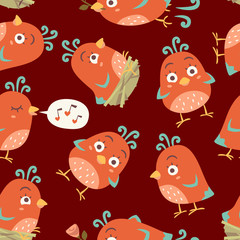 vector cartoon birds seamless pattern