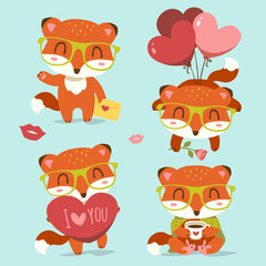 vector valentine's day fox with heart set