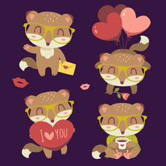 vector valentine's day fox with heart set