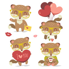 vector valentine's day fox with heart set