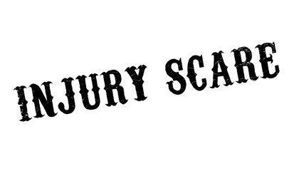 Injury Scare rubber stamp. Grunge design with dust scratches. Effects can be easily removed for a clean, crisp look. Color is easily changed.