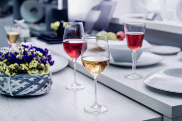 White and red wine in a glass