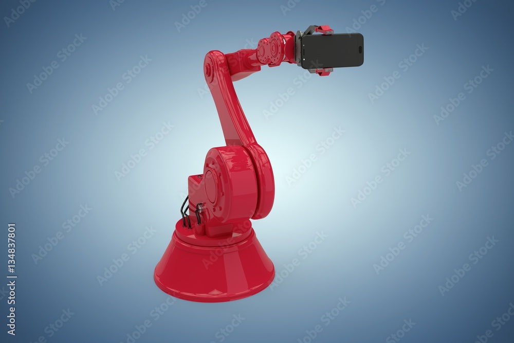 Poster composite image of composite image of red robot holding phone 3d