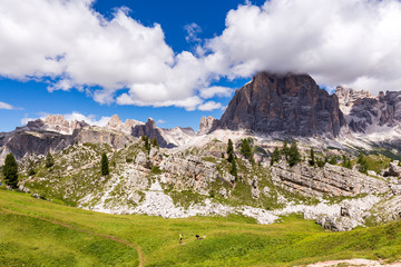 Obraz premium View of Tofane, a mountain group in the Dolomites of northern Italy, west of Cortina d'Ampezzo in the province of Belluno, Veneto.