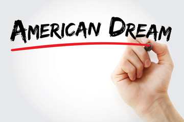 Hand writing American dream with marker, concept background