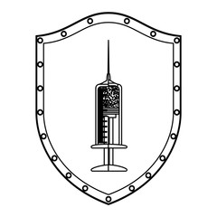 Syringe symbol on shield icon vector illustration graphic design
