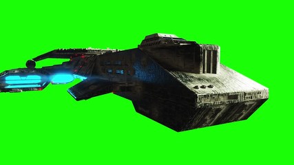 Futuristic space ship. realistic metal surface ship, displacement and normal map. Green screen footage.
